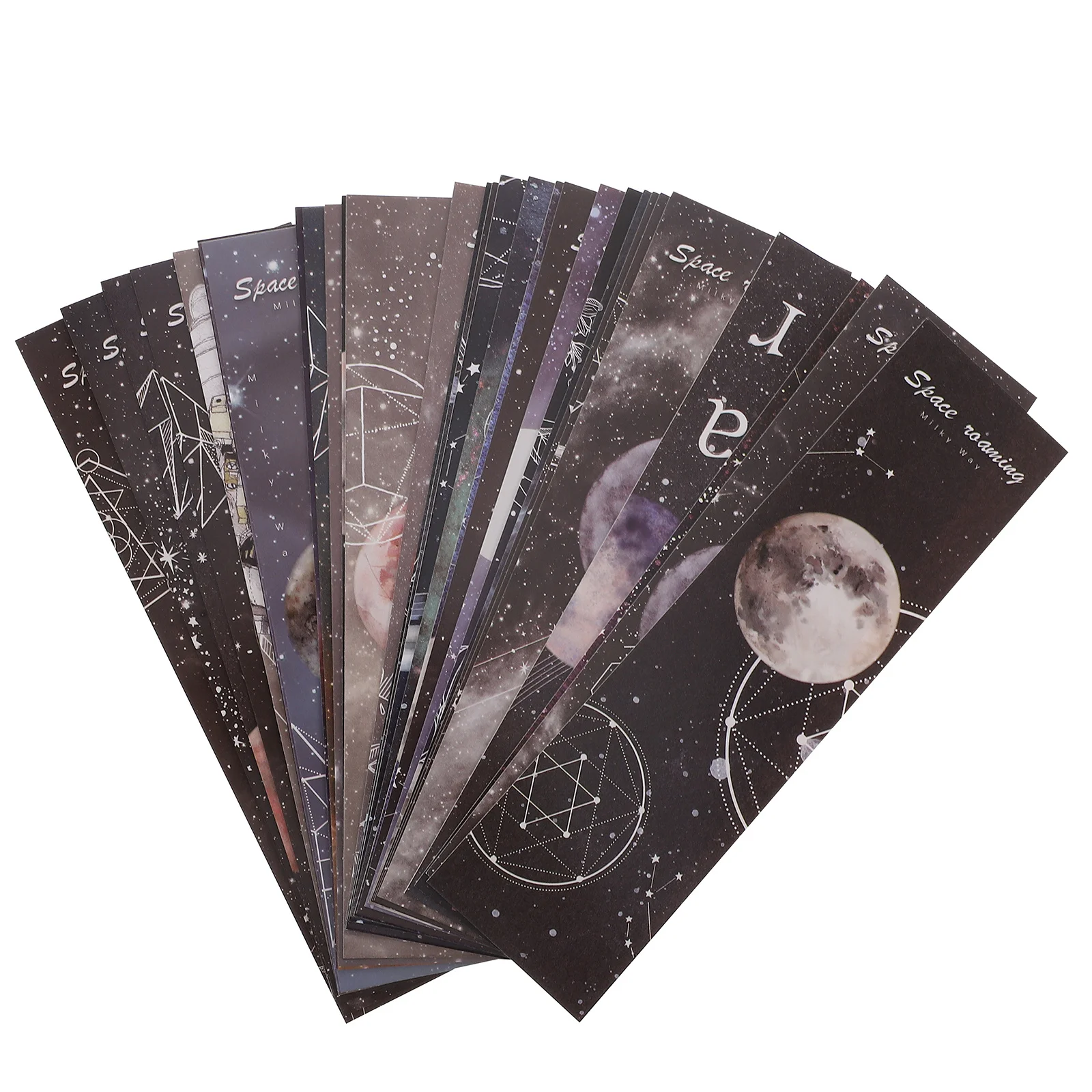 

60pcs Space Theme Bookmarks Diy Bookmark Kit Student Bookmark Paper Label Office Supply Book Page Flag Planet Theme