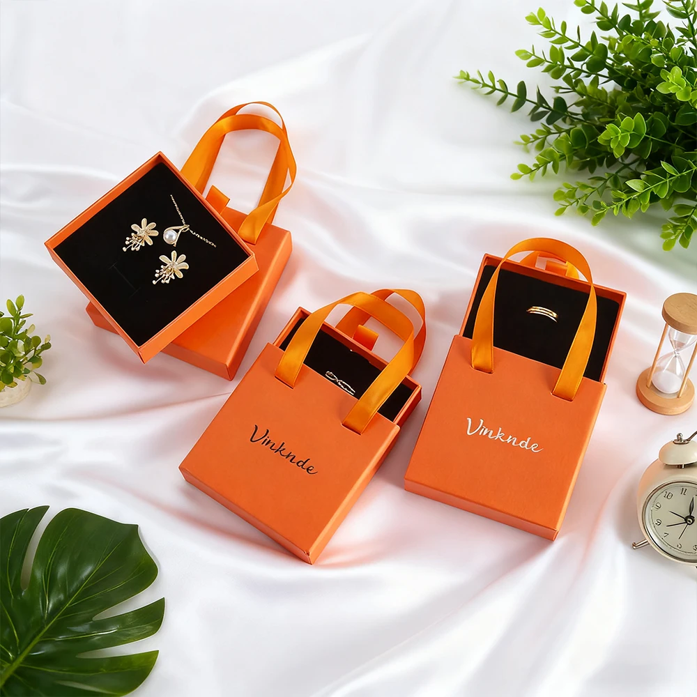 

50PC Paper Jewelry Storage Box Handheld Portable Earring Organizer Custom Logo Perfect Proposal Gift for Valentine's Day Wedding