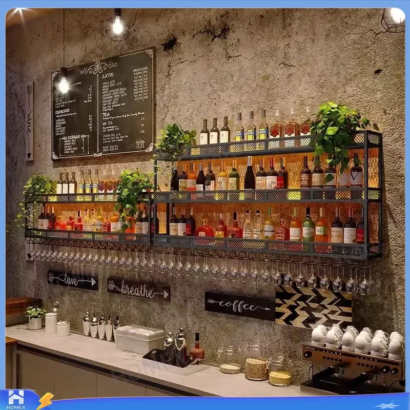 Nordic Iron Wall Mounted Wine Rack Industrial Style Bar Cabinet Simple Designer Display Shelf Commercial Showcase Home Decor