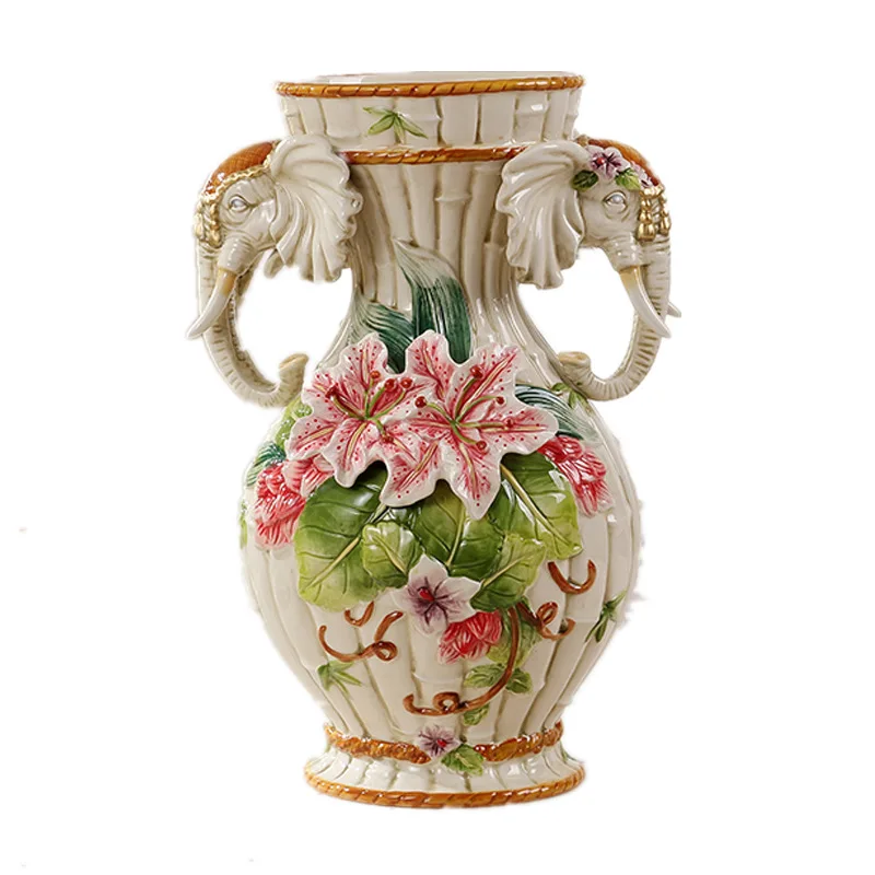 

Creative European pastoral ceramic vase ornament elephant new Chinese living room TV cabinet flower arrangement home decoration