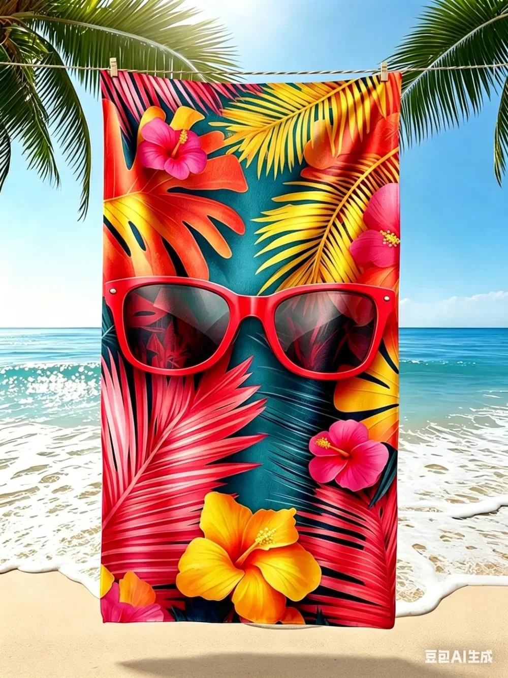 Tropical Flower Microfiber Beach Towel, Red Sunglasses Hibiscus Bath Towel, Exotic Summer Vacation Travel Blanket for Women