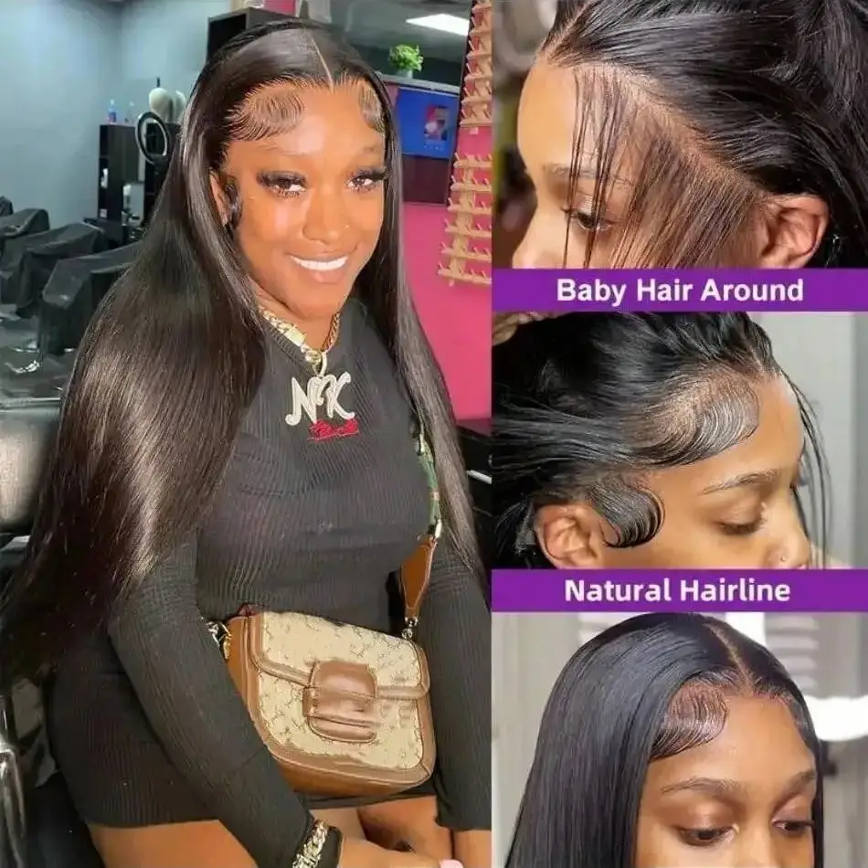 200% 40 Inch Bone Straight 13X4 Transparent Lace Frontal Human Wigs Pre Plucked With Natural Hairline Remy Human Hair Wigs image 2