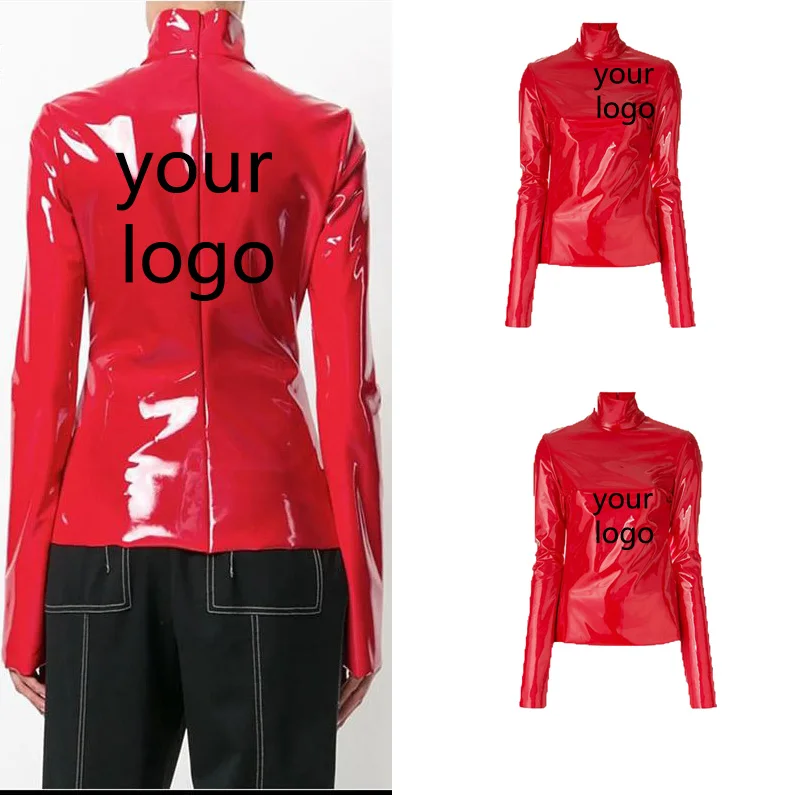 

Women Patent Leather DIY Print Shirts Fashion Custom Your Brand LOGO Letter Design Tops