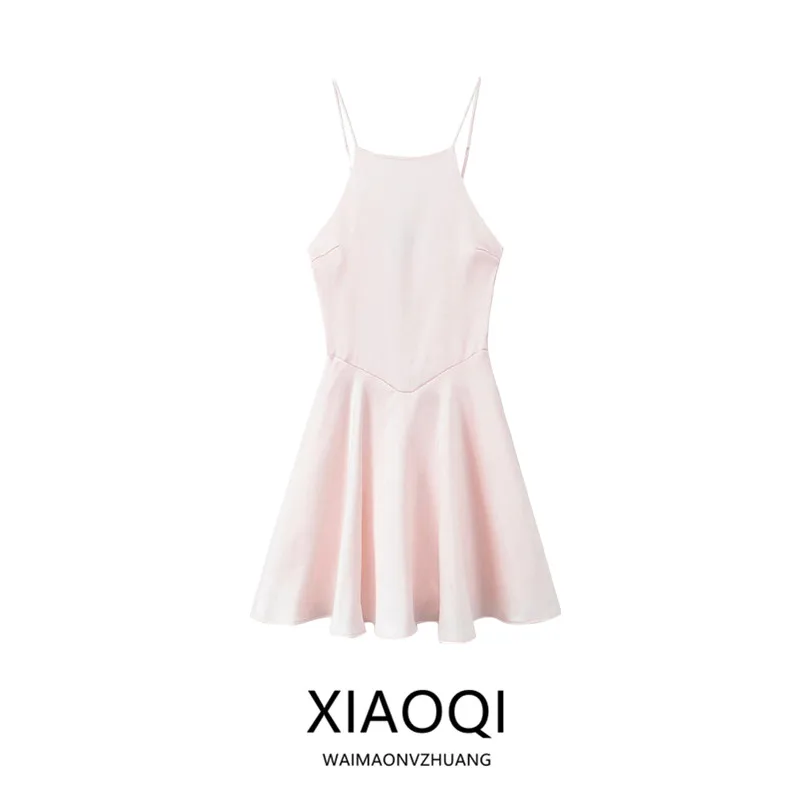 Summer 2024 Women's Faion ort Silk Satin Dr Strapl Gown Ele Sle No Sve Neline Other Material 00%