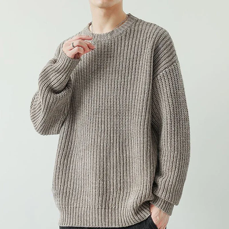 メンズヴィンテージラウンドネックセーター、ハンサムカジュアル、シンプルで厚みのある、暖かいknitwear、男性のプルオーバー、秋冬ファッション