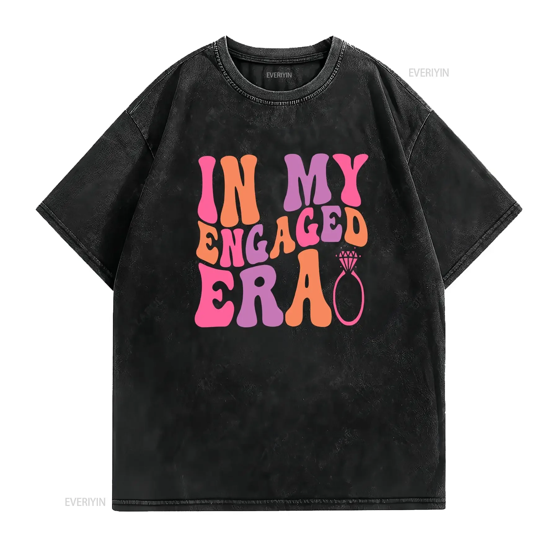 Women Bride T Shirt in My Engaged Engagement Fiance Groovy Bachelorette Bridal Shower Tops vintage Washed Stylish Soft Unisex