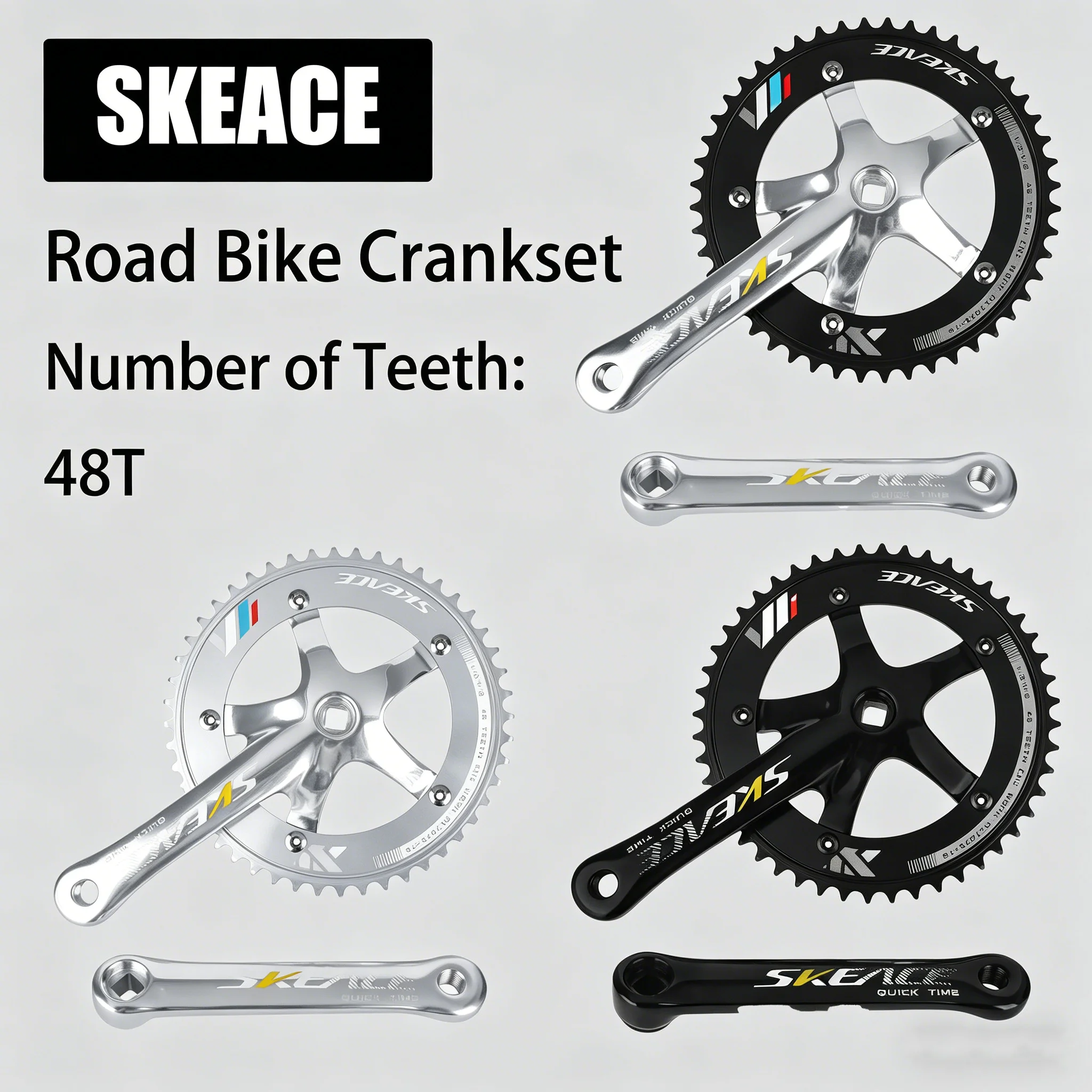 

SKEACE Road Bike Crankset 165mm Number of Teeth 48T Alloy Square Hole Single For Fixed-Gear Bikes Cranks Track Bikes Accessories