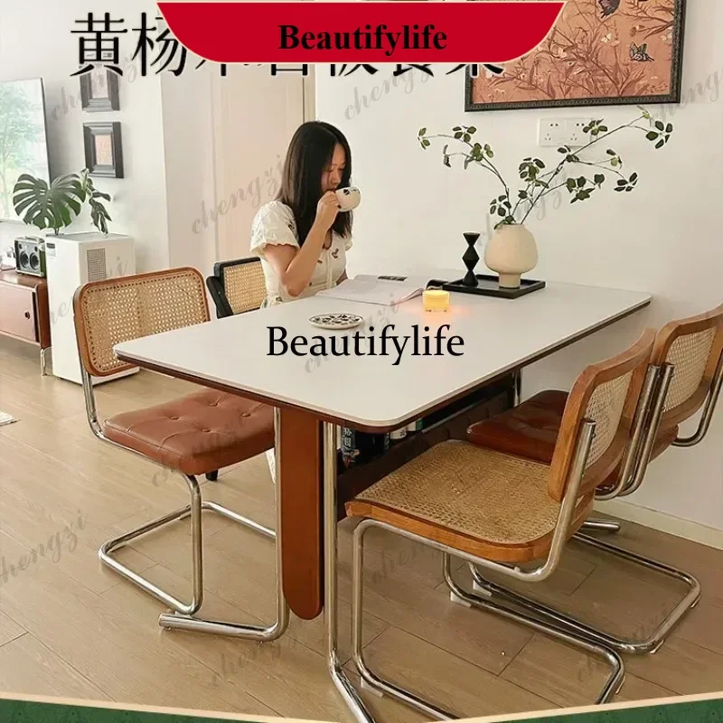 French retro small apartment rectangular solid wood dining table p182