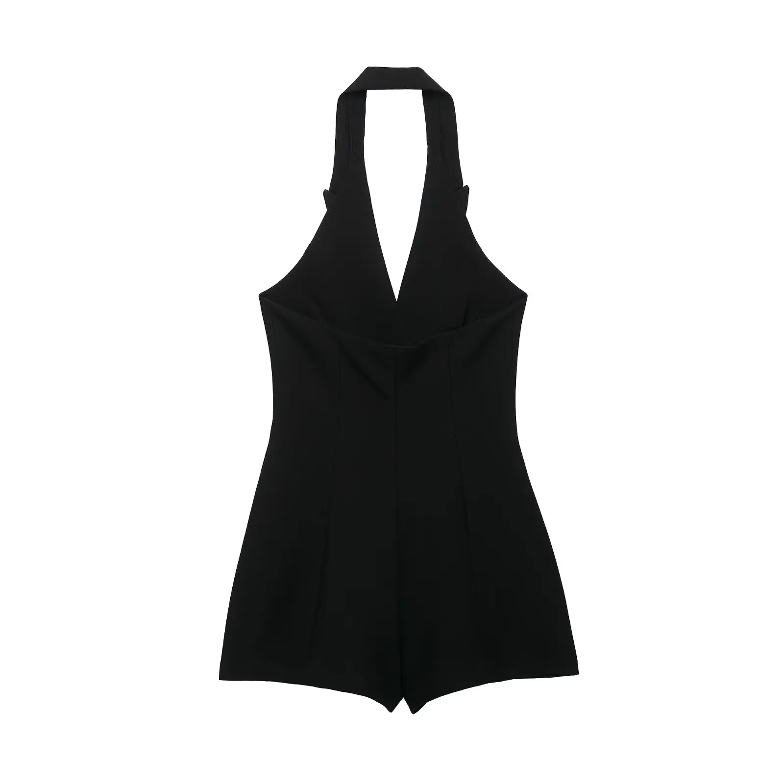 BSAY Women Black Halter Blazer Jumpsuit Lapel Collar Chinese Knot Buttons Sleeveless Slim Fit Short Rompers Elegant Party Outfit