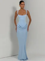 Women Solid Pleated Sling Sleeveless Dress Off-shoulder Waist Cinching Square Neck Slim Dresses Summer Evening Party Gowns 2026 - Image 3