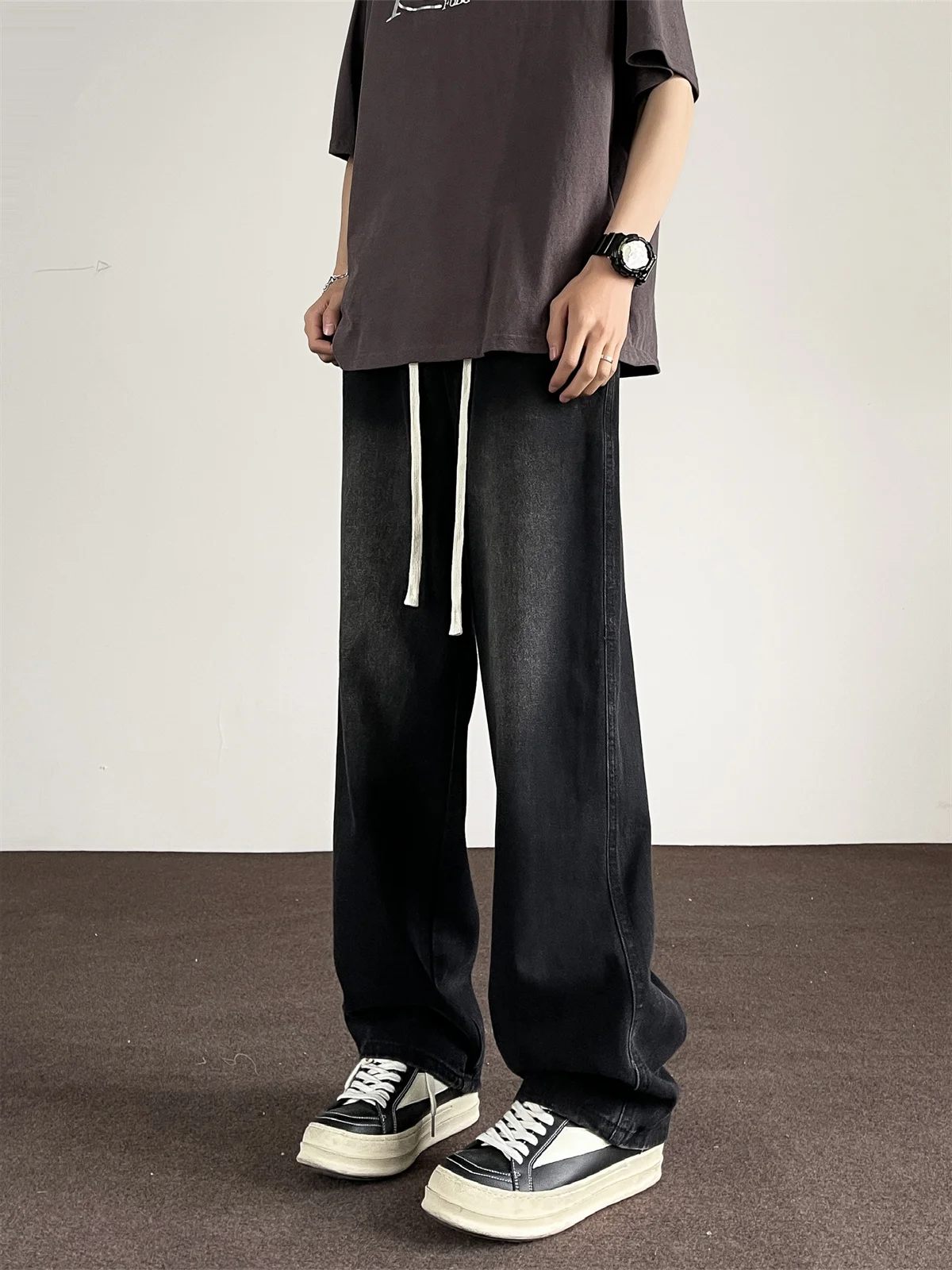 

Bla Casual Straight Leg Men's Jeans Retro American High Street Sle Loose Fit Long Trousers for Teen Boys Spring Faion