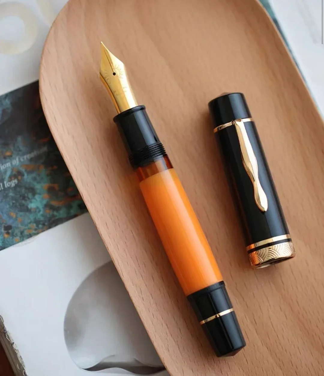 MAJOHN P139 Large Piston Fountain Pen No.8/6 Blade F/M Nib Retro Hard Rubber Tongue Full Copper Piston Structure Writing Pen