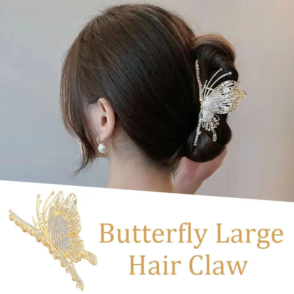 1pc Butterfly Grab Clip Water Diamond Hair Clip For Women's Shark Clip  High-end Fashion Hair Claw Temperament Hair Accessories