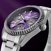 Reloj de cuarzo MEGIR para hombre con correa de acero inoxidable Reloj de pulsera de estilo empresarial de moda con fecha de día Función de fase lunar de 24 horas