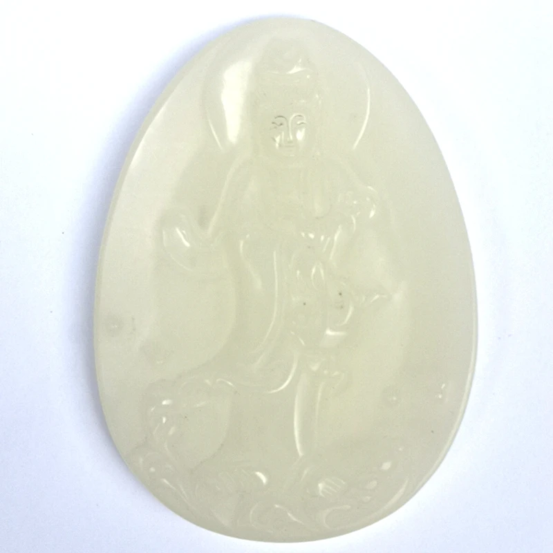 YIZHU CULTUER ART Collection Old China Jade Hand Carving Avalokitesvara Statue Pendant Amulet Gift Size 74*54*8 MM