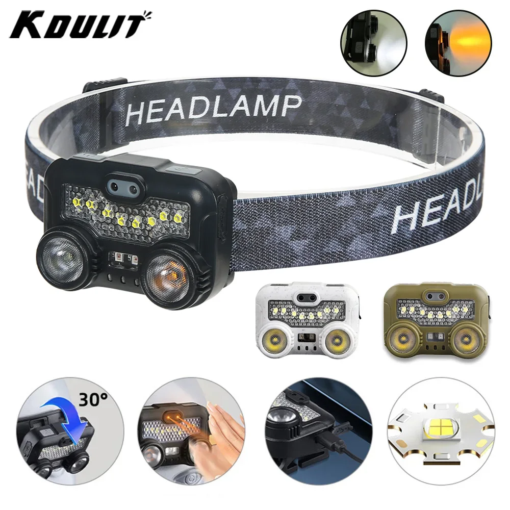 USB Rechageable Motion Sensor Headlight Portable Led Strong Light Headlamp Fishing Camping Outdoor Head Lamp Work Flashlight