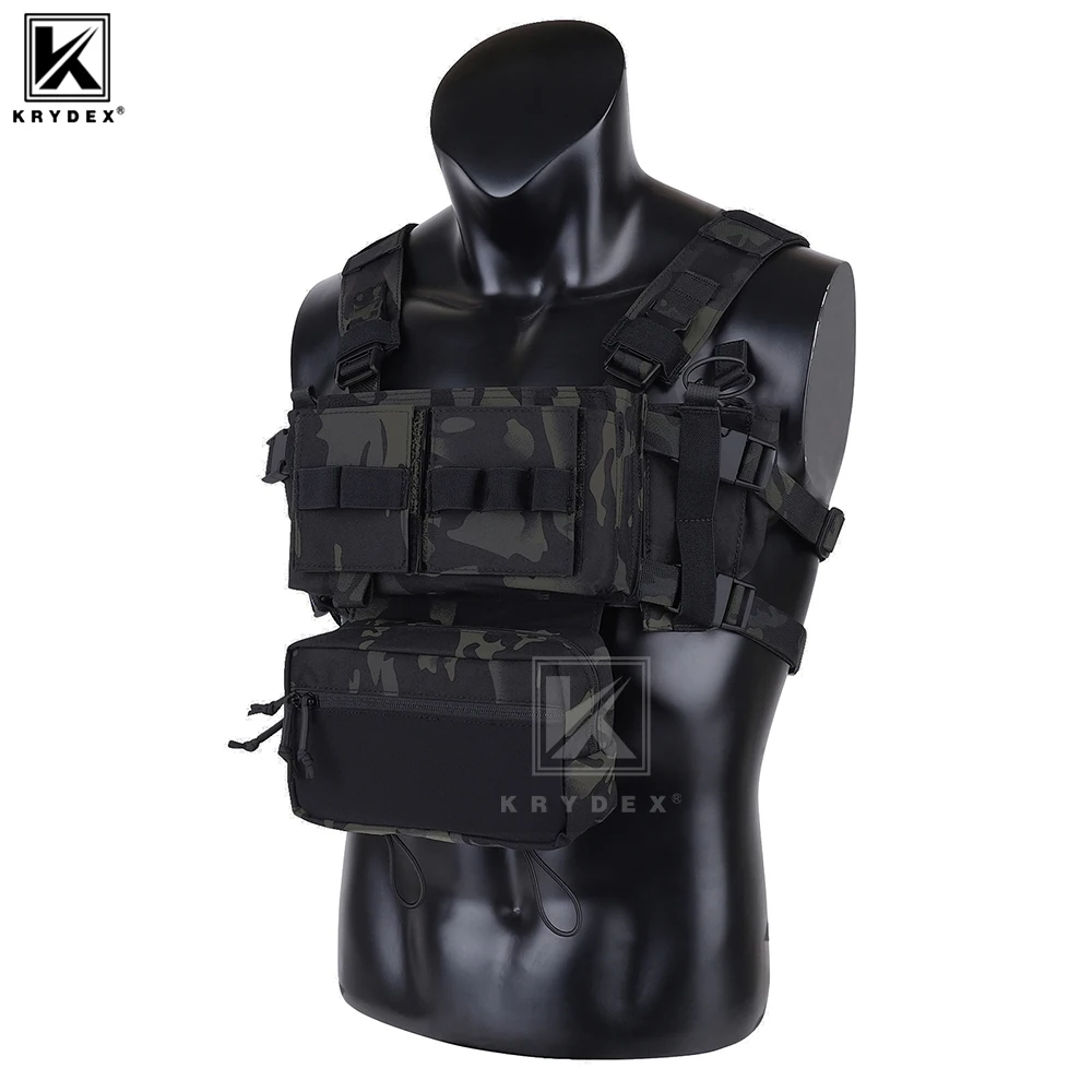 

KRYDEX Tactical Micro MK3 MK4 Chest Rig Lightweight Vest with 5.56 7.62 M4 AK Magazine Holder Dangler Pouch Fat Shoulder Strap