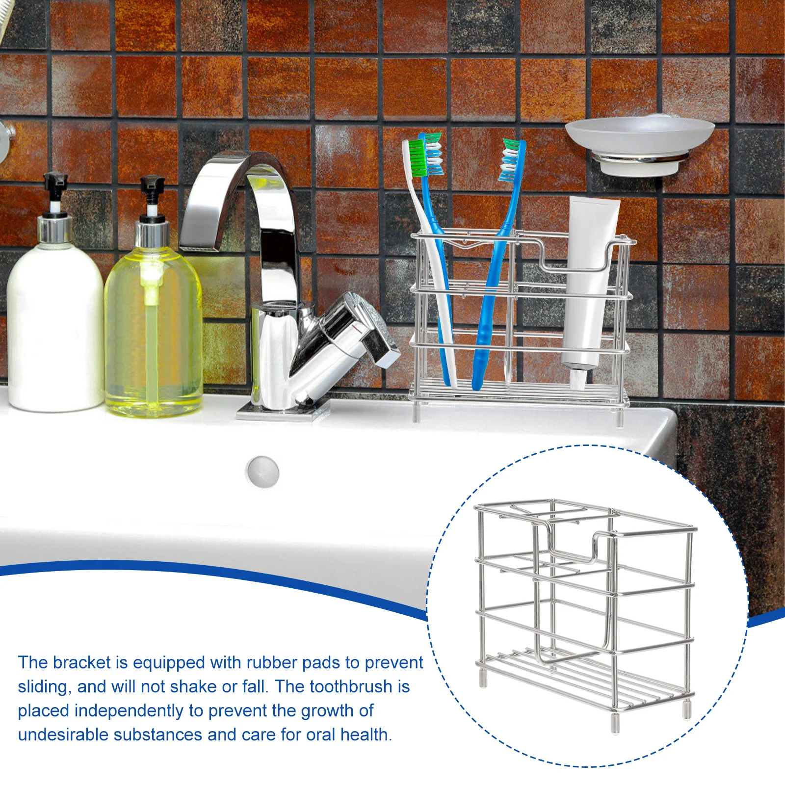 

Stainless Steel Toothbrush Holder Thickened Toothpaste Rack Anti-Slip Bathroom Storage Stand For Toothbrush Toothpaste