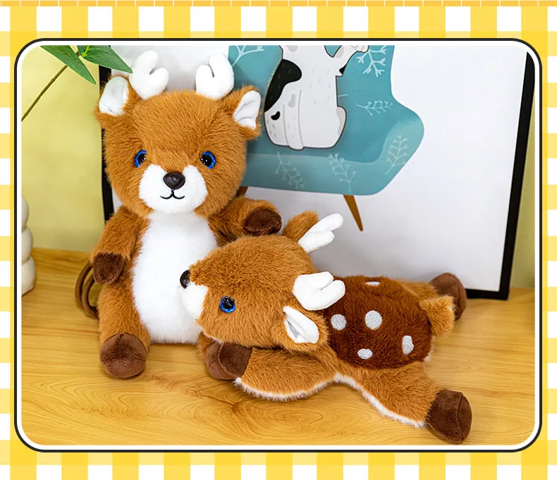 Plum Blossom Deer Plüschtierpuppe, Rucksackanhänger, kreatives Handgelenkspaddel, liegende Hirschpuppe