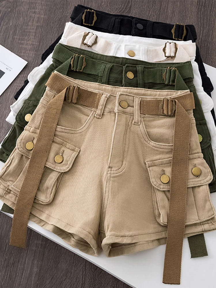 

Y2k Cargo Shorts for Women Fashion Vintage Solid Color Low Rise Denim Short Summer Casual Sexy Jeans Short Pants with Packets