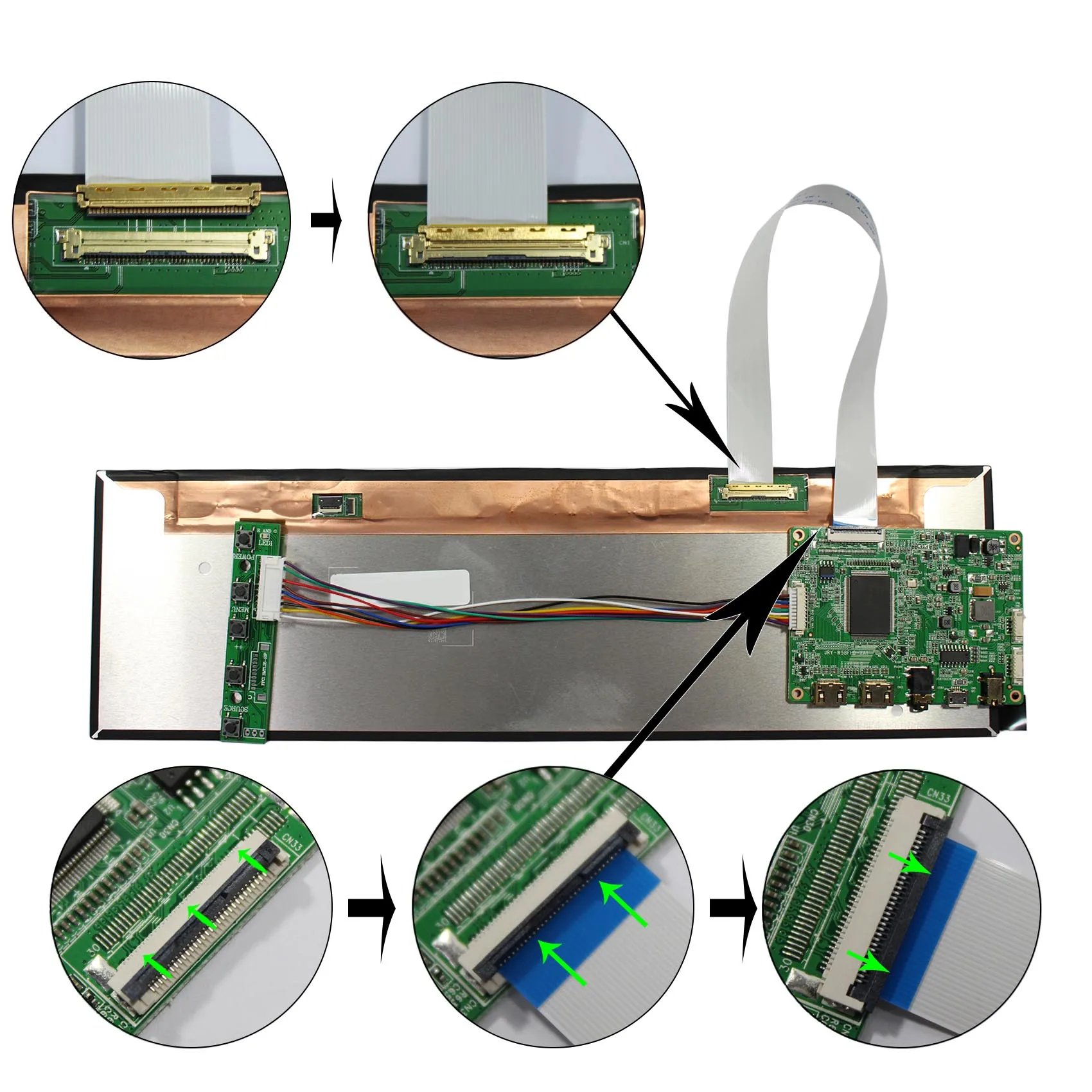 Micro USB Edp Controller Board 30Pins for 11.6'' 13.3'' 14'' 15.6'' 17.3'' 1920x515 1920X1080 LCD Smar Mirror Monitor