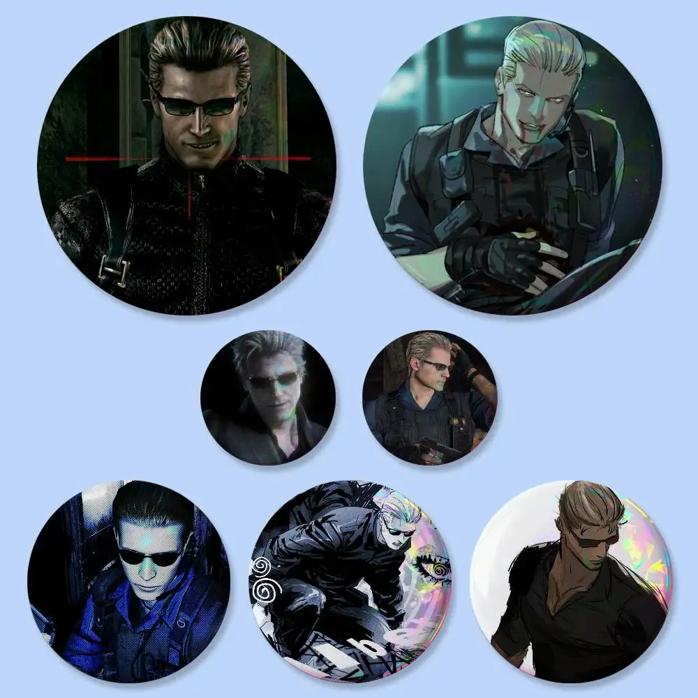 Albert Wesker Resident Evil Abzeichen 25 32 44 58 75 mm Runde Cosplay-Pins Taschendekoration Fansammler Geschenke Brosche Souvenir