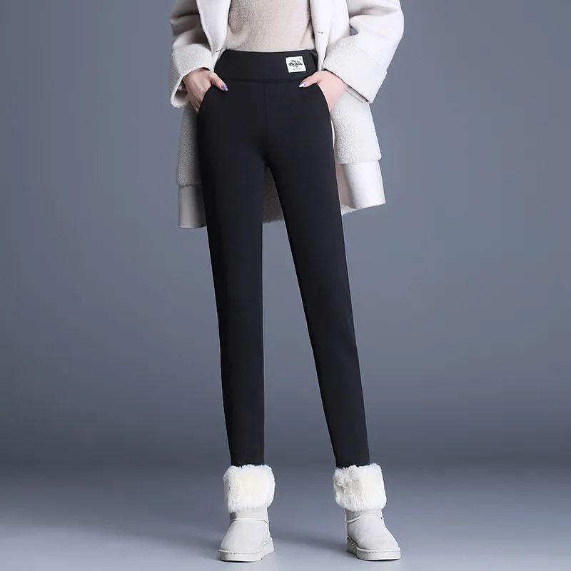 Verdickte, mit Fleece gefütterte Damen-Leggings mit hoher Taille, Winterhose, lässige, dehnbare, schmal geschnittene Thermo-Basisschicht