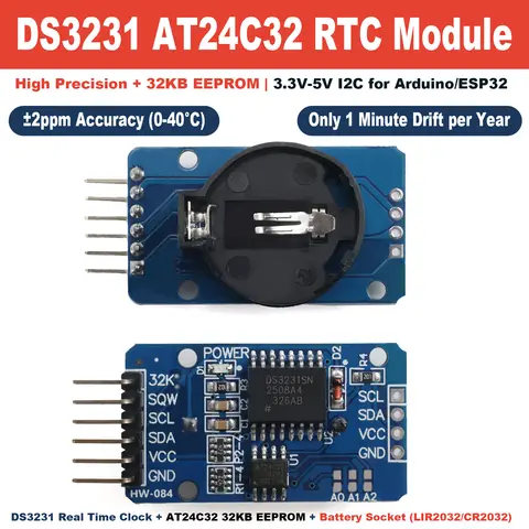 DS3231 RTC Module High Precision AT24C32 EEPROM I2C Real Time Clock Without Battery 3.3V-5V for Arduino Data Logger DIY Clock