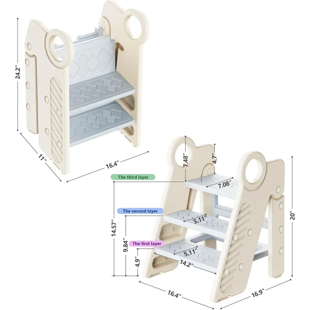 Foldable Step Stool for Kids, Adjustable 3-Step Bathroom Sink Stool, Toddler Toilet Potty Training Stool with Handles