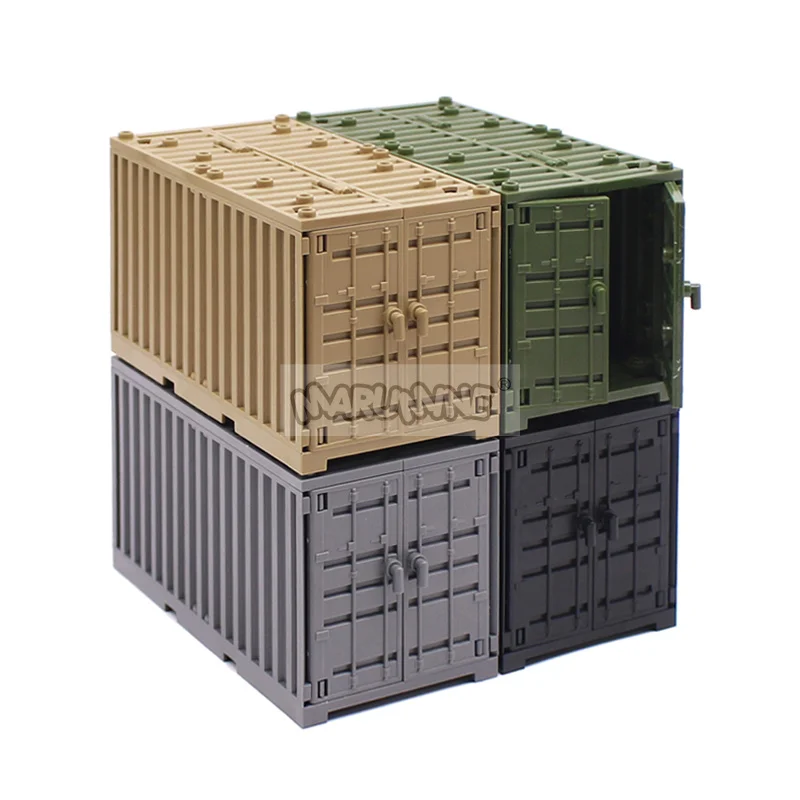 Marumine MOC Military Container Weapon Boxes Bricks Accessories Army Scene WW2 Build Block Parts Shipping Transport Case SWAT