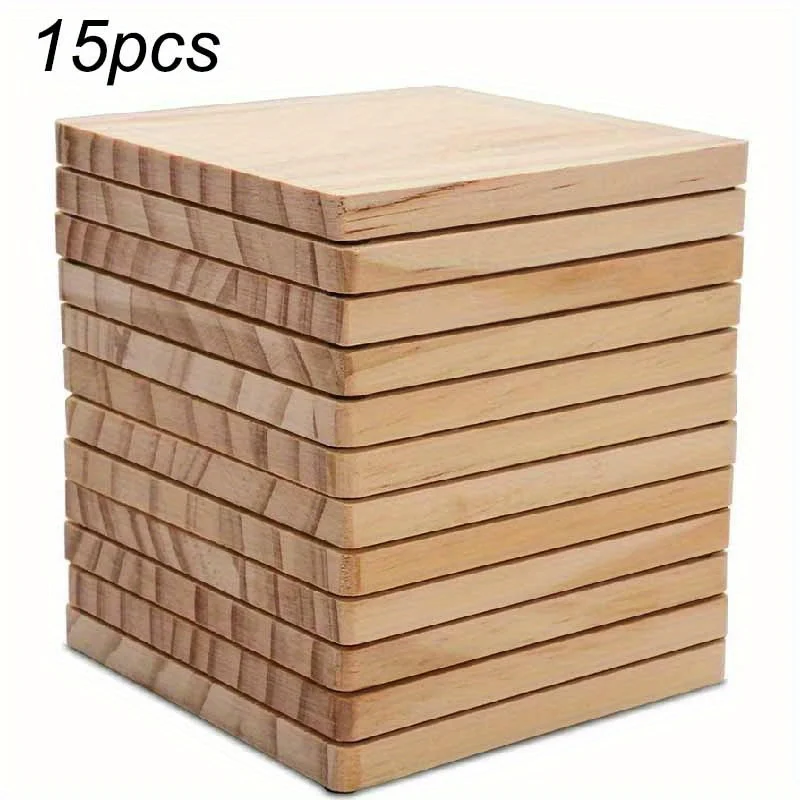 15 Pack 4 Inch Square Pine Wood Coaster Blanks for DIY Painting Carving Pyrography and Scroll Saw Projects view 5
