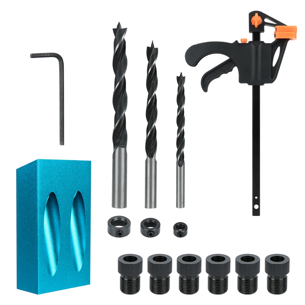 7/14/15 Stuks 15 Graden Pocket Gat Jig Kit Houtbewerking Gat Boren Gids Locator Perforator met Boor Set