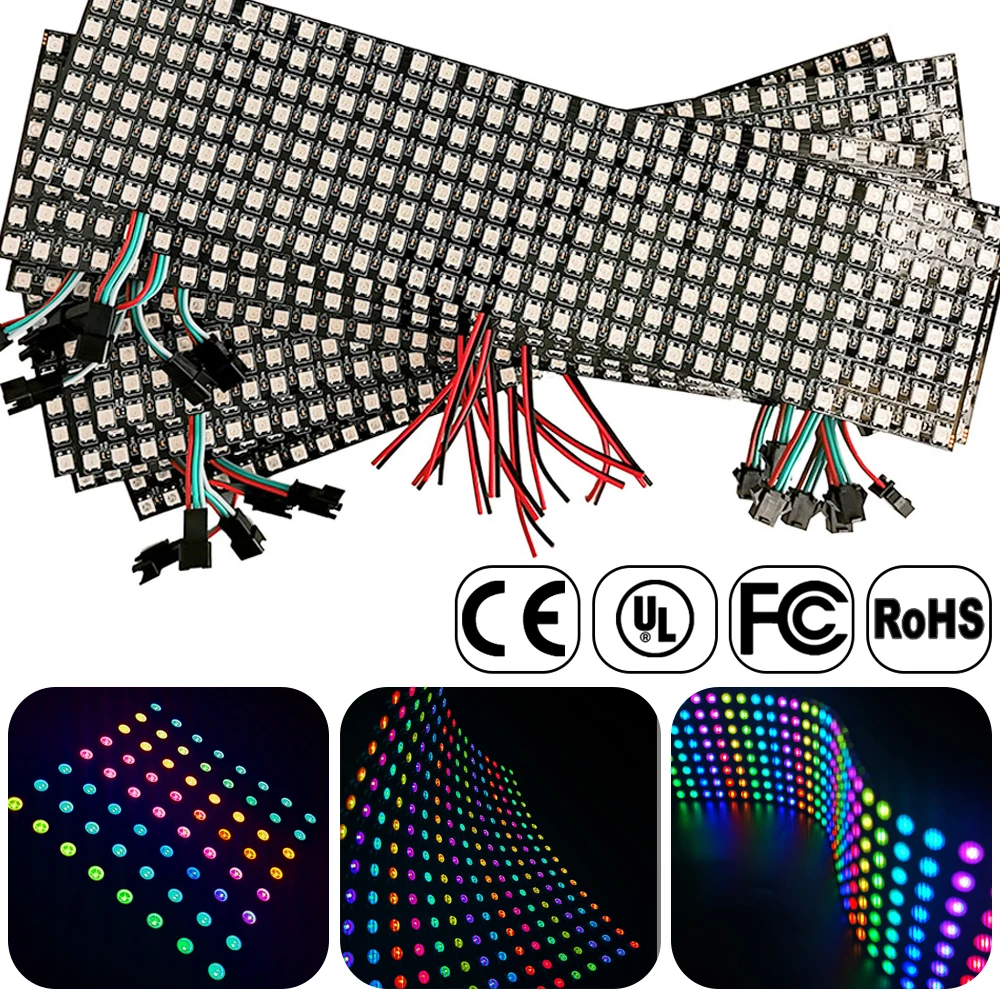 1~10Pcs WS2812B RGB LED Digital Flexible Panel WS2812 Individually Addressable Module Matrix Screen Light Strip 64 256 Pixels 5V