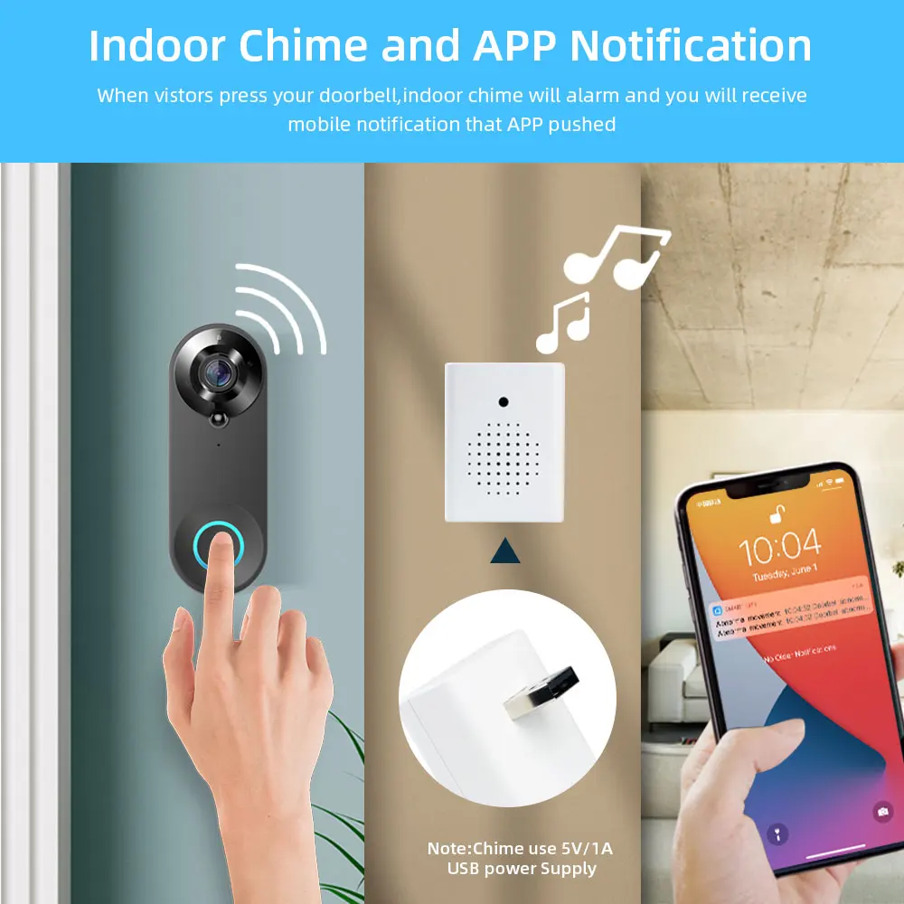 Tuya Nhà Thông Minh Video Camera Chuông Cửa WiFi Không Dây Ngoài Trời Chuông Cửa Liên Lạc Nội Bộ USB Chuông Bảo Vệ An Ninh Cho Alexa Google