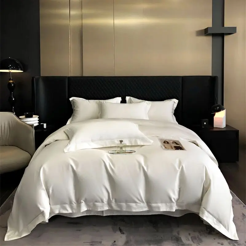 Egyptian Cotton Bedding Set, Luxury Embroidery Duvet Cover Set, Bed Sheet, Pillowcases, Solid Color, Hotel Style, High Quality