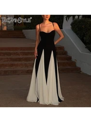 TWOTWINSTYLE Hit Color Slimming Mini Dresses For Women Square Neck Long Sleeveless High Waist Temperament Long Dress Female New