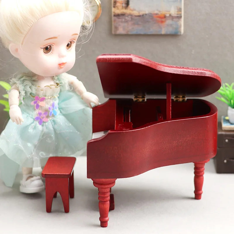 1:12 poppenhuis miniatuur meubilair Ob11 miniatuur houten driehoekige piano model beeldje poppenhuis ornament accessoires speelgoed