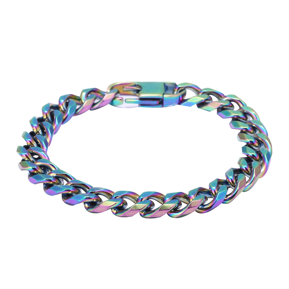

s Gradient Gradient Titanium Steel Bracelet Metal Hip Hop Cuban Link Bracelet Wrist Chain Men Jewelry Ti Steel
