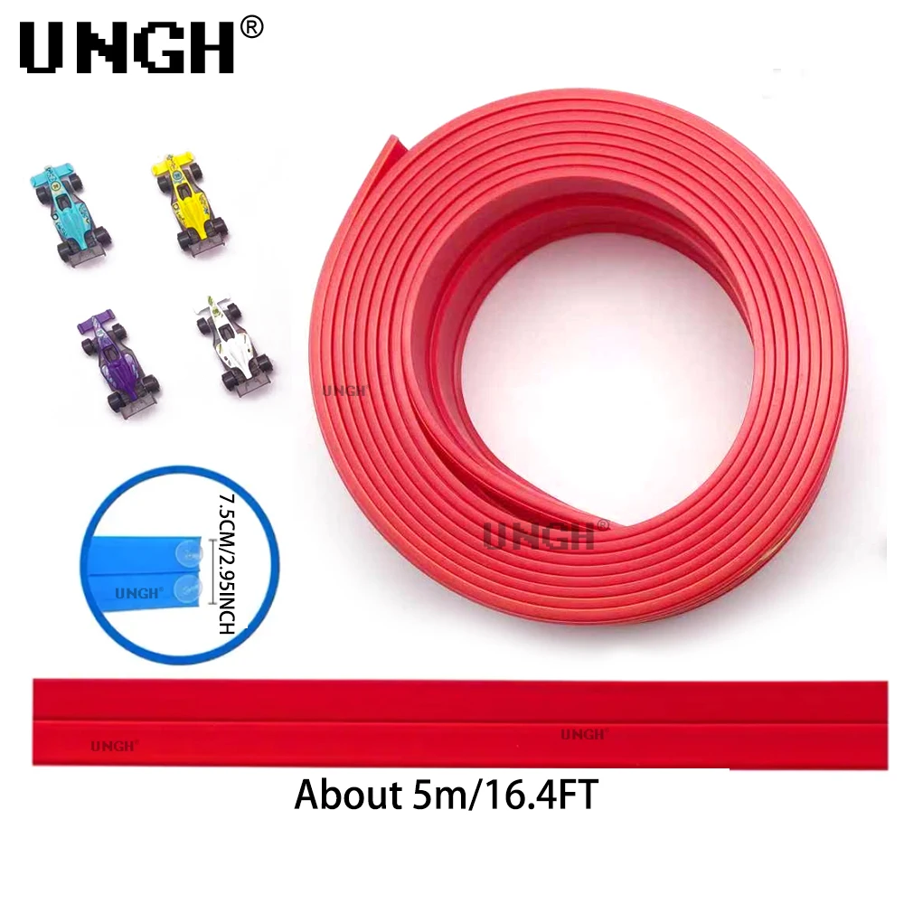 Flexible Race Track Toy DIY Double-track Racing Car Track 4 Shock-Resistant Toy Cars Roll Up Race Track for Kids Game Gift