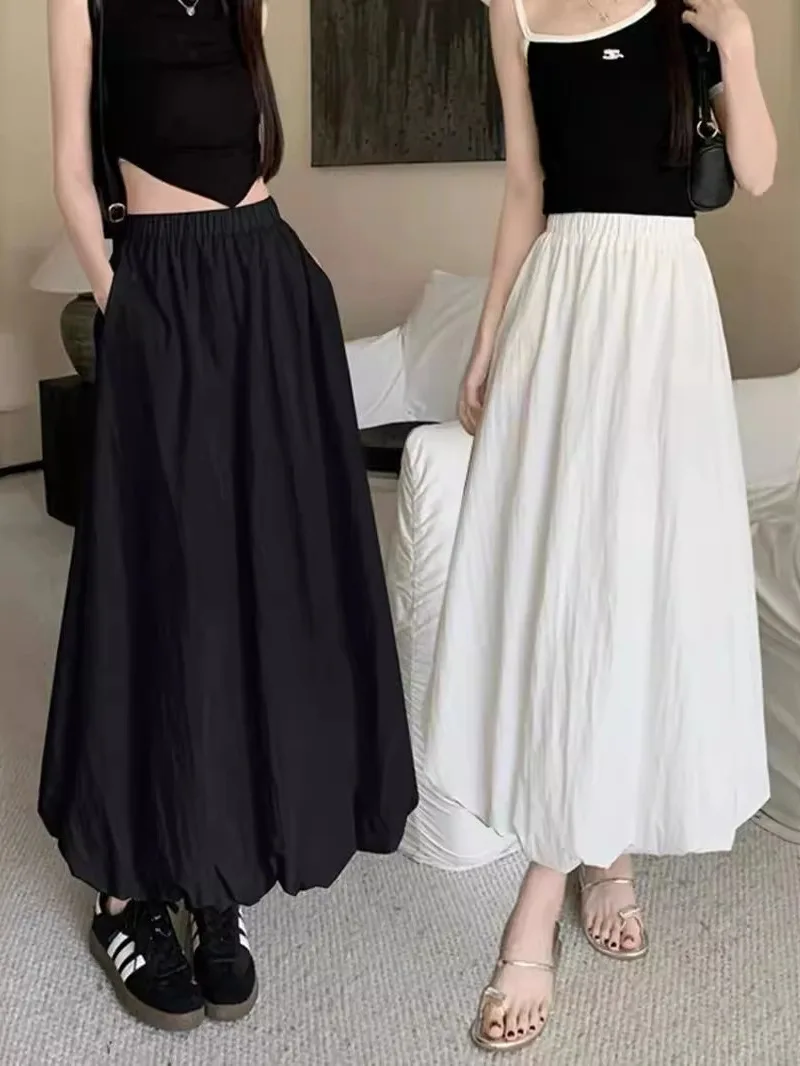 Blossom Skirt Women's 2024 Summer New style High Waist Loose Slim A-line Skirt Covering Hip Long Skirt Leisure Versatile 8HT8