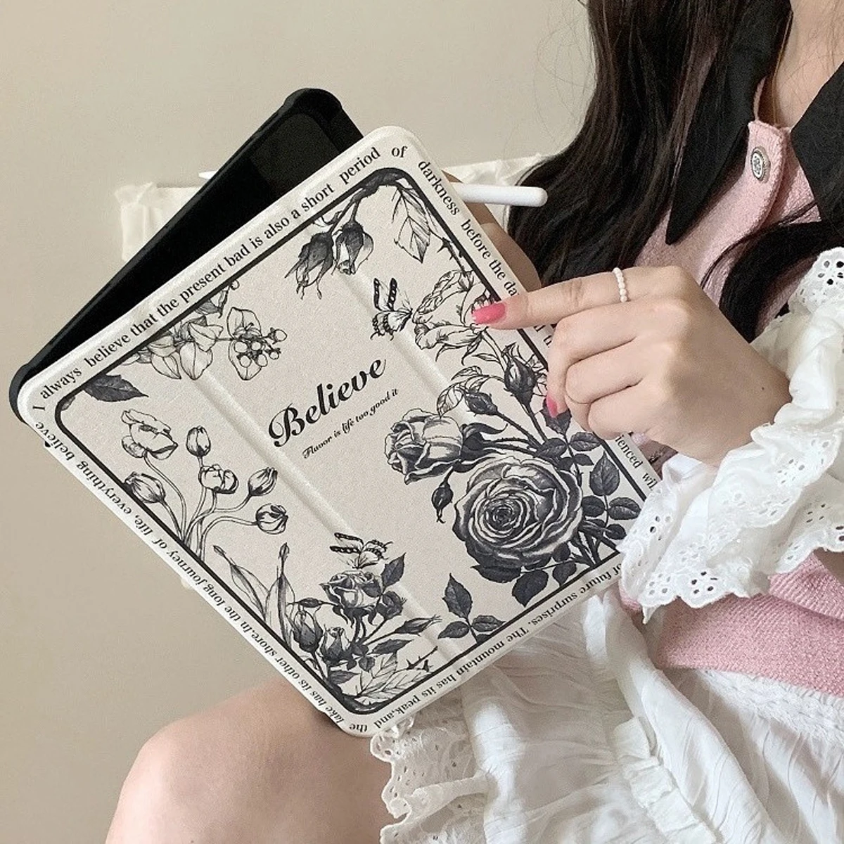Retro Flower Pattern New Tablet Case For iPad Pro 11 12.9in 13 M4 9.7 10.2 5/6th 7/8/9 10 11th MINI 6 7 Air 1 2 5 6 7 Case