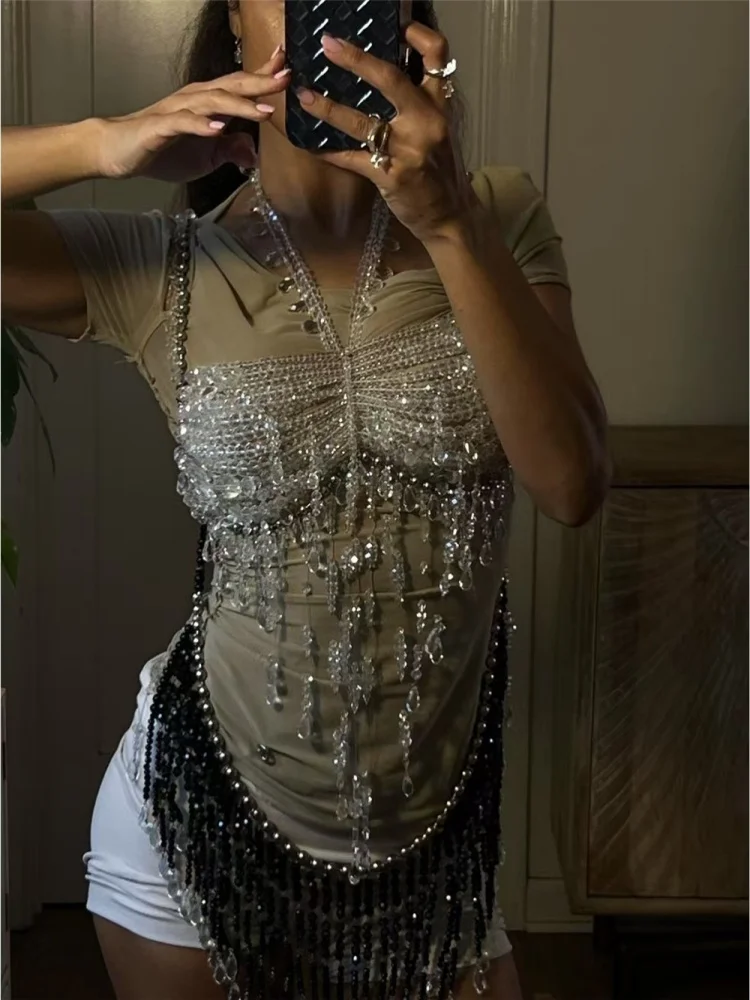 

Украшения для тела, женский сексуальный жилет с ручным бисером, модный бюстгальтер-бикини для ночного клуба, дня рождения, цепочка для тела, цепочка на грудь