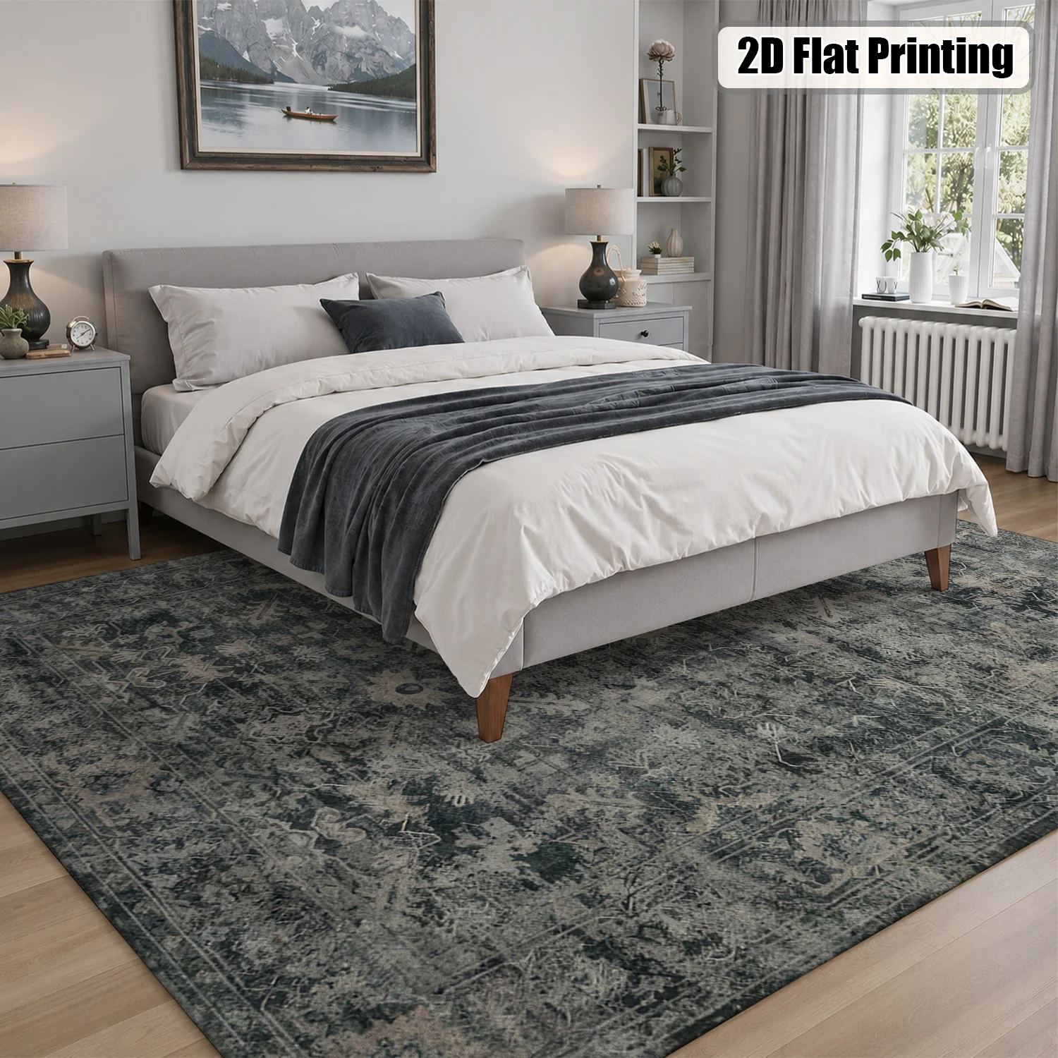 Large Indoor Area Rug, Soft Velvet Low Pile, Non-slip Dotted Backing, Machine Washable Vintage Distressed Oriental Pattern Rug for Living Room, Bedroom Muted Gray Home Floor Accent - view 6