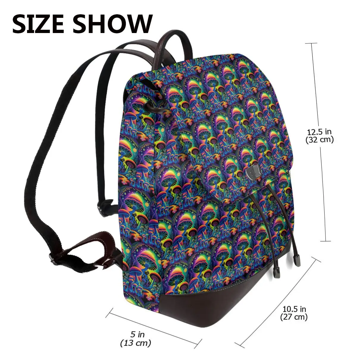 Psychedelic Magic Glowing Mushrooms Bookbag School Student Bags Hiking Travel Daypack for Women Fashion Derma Backpack