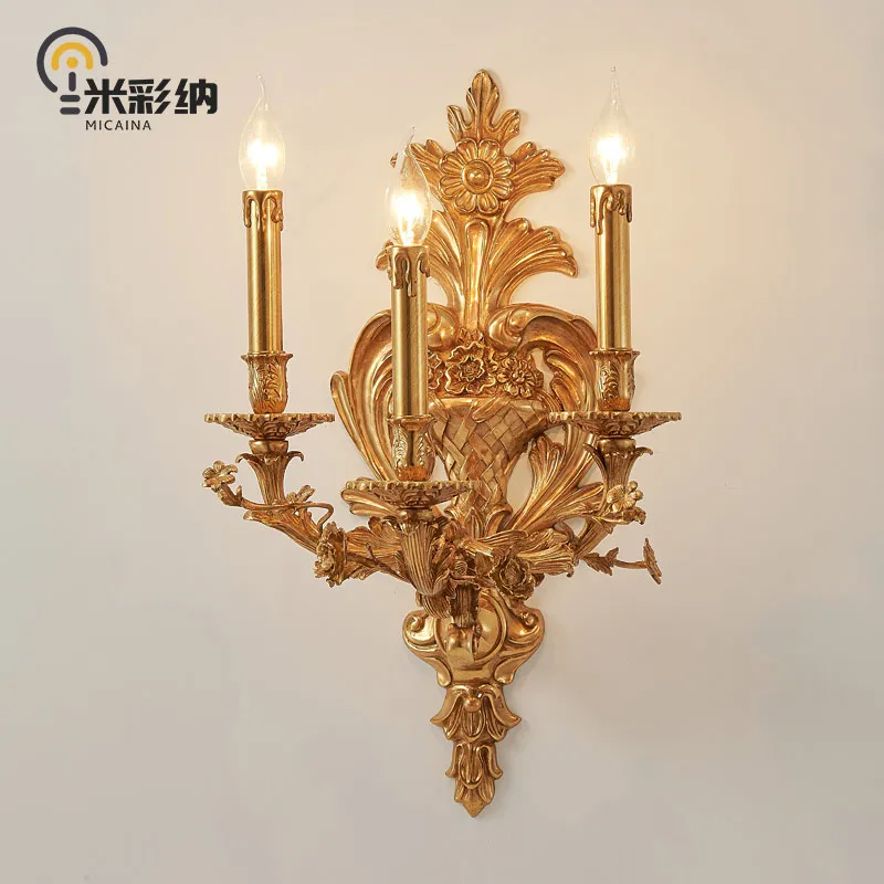 

All-copper wall lamp luxury European villa living room dining room study bedroom bedside lamp retro French classical lighting