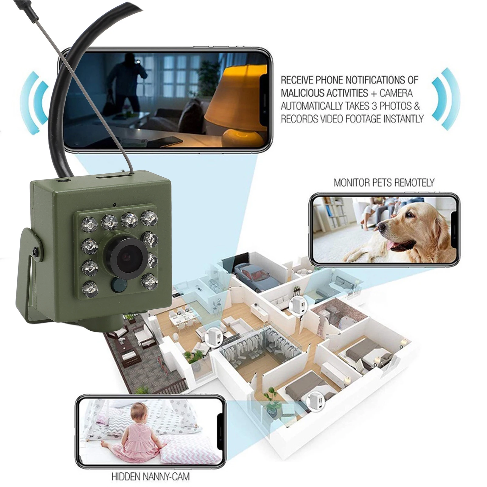 

Беспроводная Wi-Fi камера видеонаблюдения для помещений с 10 светодиодами, широким углом обзора, инфракрасной подсветкой и ночным видением