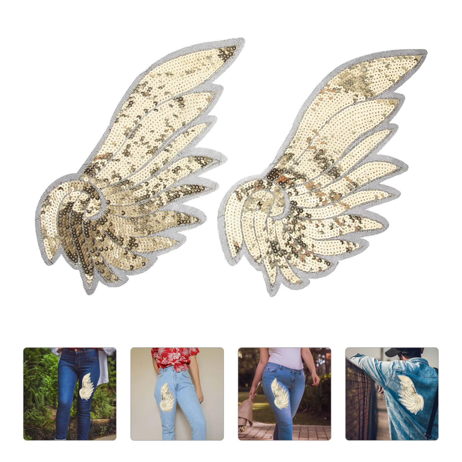 

Golden Sequin Embroidered Wings Large Patch DIY Clothing Applique Vivid Angel Shape Garment Decor Washable Fashion
