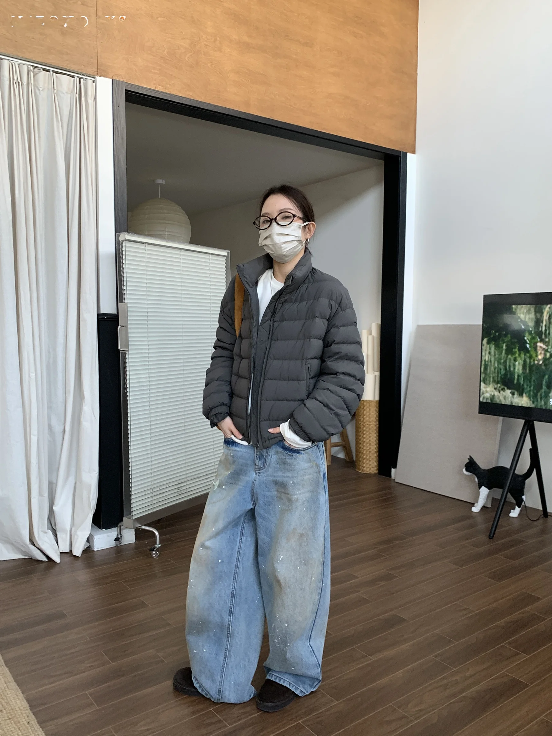 

Женская белая стеганая куртка-пуховик NIZONDAYS с воротником-стойкой, теплая, на молнии, из нейлона