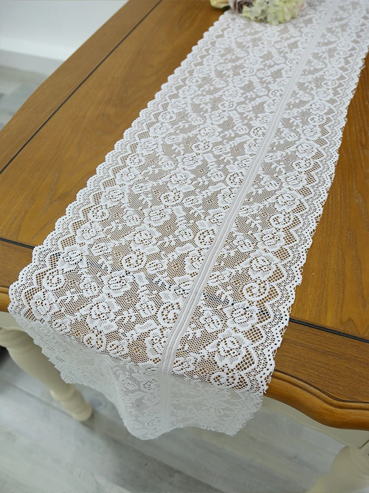 White small rose lace table flag with rustic romantic style suitable for living room dining table
