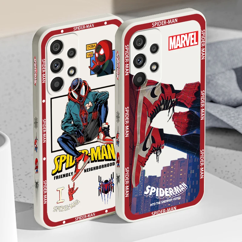 Marvel Cartoon Spider-Man Art Liquid Left Rope For Samsung A53 A52 S A33 A32 A51 A71 A21S A13 A73 A50 A72 A23 A12 5G Cover